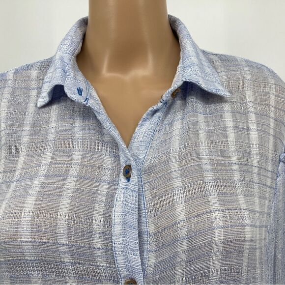 Free People Blue Gauzy Shirt Blouse Size M - Picture 4 of 11